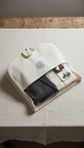Linen Garment Bag with Ruffle Detail – Monogrammable Travel Bag with Moiré Accents